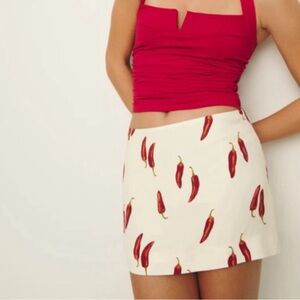 Chili Pepper Print Skirt - Cream